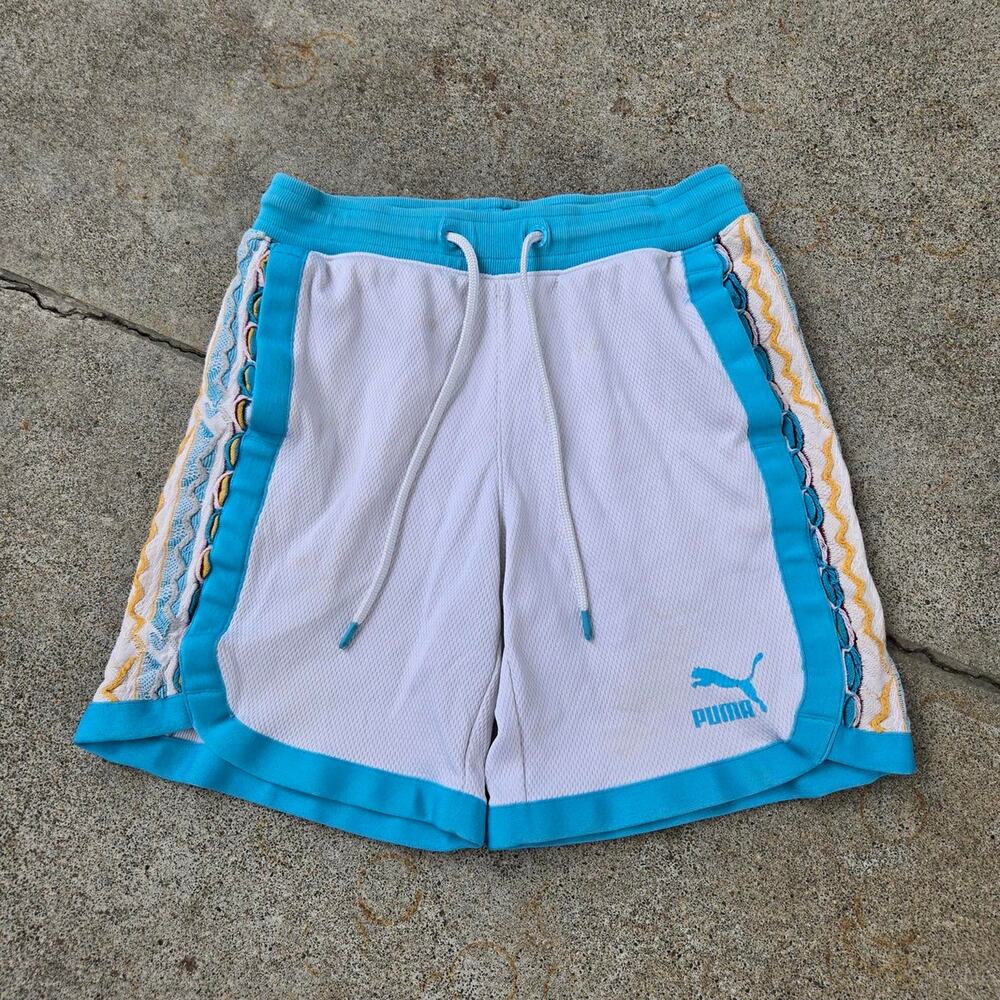 Vtg Y2k COOGI x PUMA Embroidered 3D Knit Pattern Stripe Athletic Shorts S Biggie